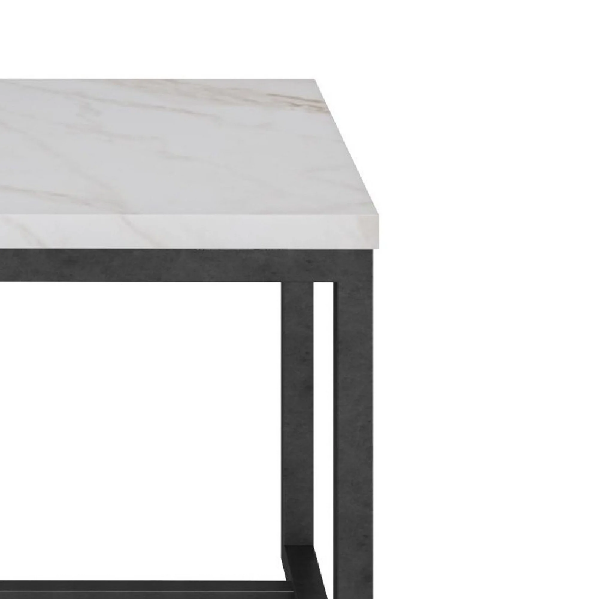 Cid 20 Inch Modern End Table, Marble Top, Metal Base, White, Black