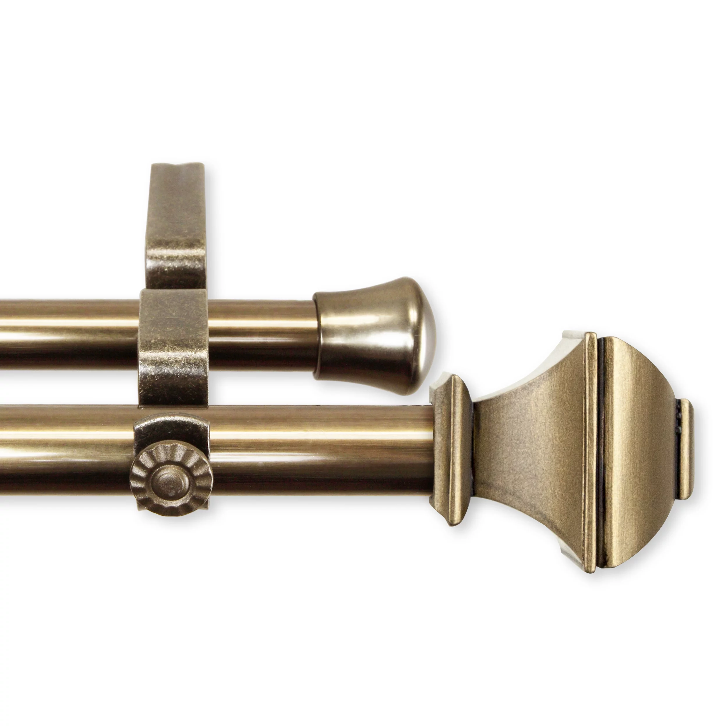 Central Design  0.8125 in. Vicky Double Curtain Rod with 120 to 170 in. Extension, Antique Brass