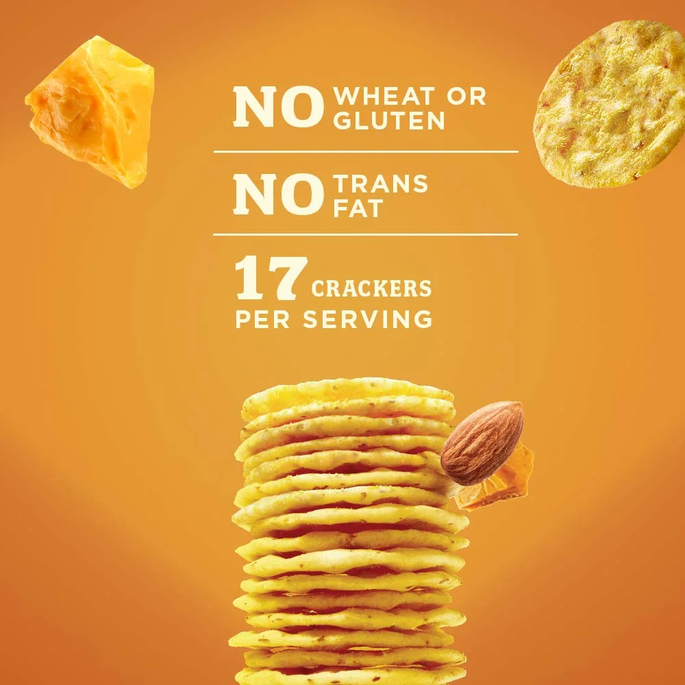 Blue Diamond Almond Nut-Thins Nut & Rice Cracker Snacks Cheddar Cheese 4.25 oz Pack of 4