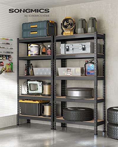 SONGMICS 5-Tier Storage Shelves, Load 2310 lb, Set of 2 Garage Storage, Boltless Assembly, Adjustable Shelving Unit, 11.8 x 29.5 x 59.1 Inches, for Study Shed Basement, Black UGLR300B02