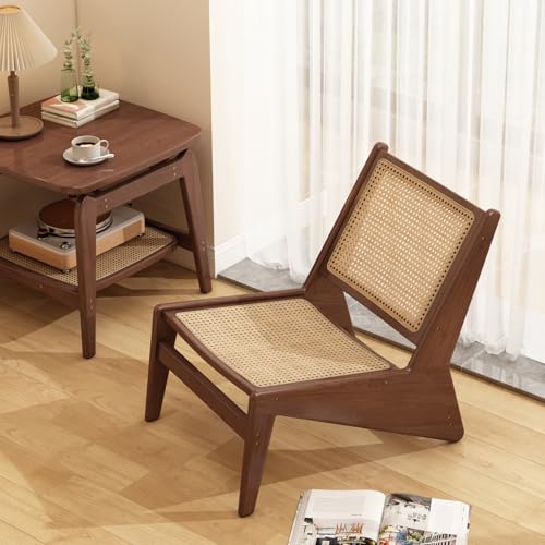 Rattan Accent Chair for Living Room, Mid Century Side Chair, Comfy Bamboo Chairs for Bedroom Reading Room, Wood