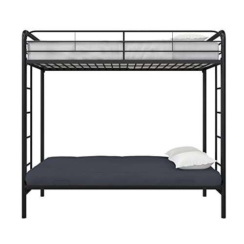 DHP Twin-Over-Futon Convertible Couch and Bed with Metal Frame, Ladder and Guardrails - Black