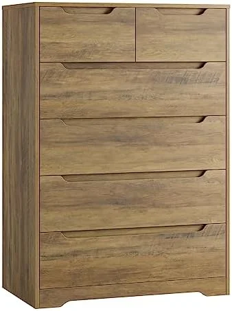 GEROBOOM Modern 6 Drawer Dresser  Tall Chest of Drawers with   Large Wood  Chest Organizers with Cut-Out Handles  Accent  Cabinet for Living Room  Entryway  Hallway  Classic White