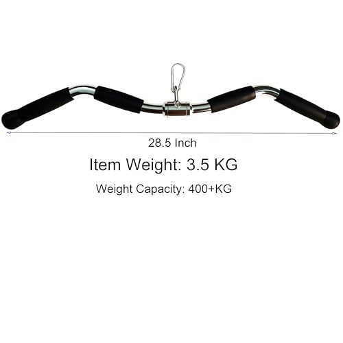 Lat Cable Machine Attachment Curl Pulldown Barbell Revolving Bar, Multi-Exerciser Cable Attachment, Solid Steel Tricep Press Down Bar with Rubber Handgrips & Revolving Hanger
