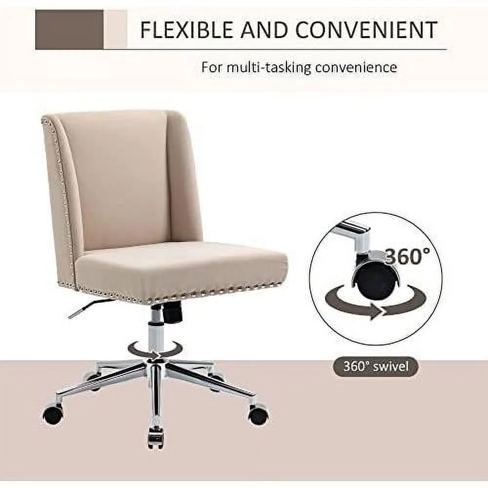 Back Home Office Chair, Task Chair With Tilt, 360° Swivel, Padded Desk Chair With Adjustable Height, Beige