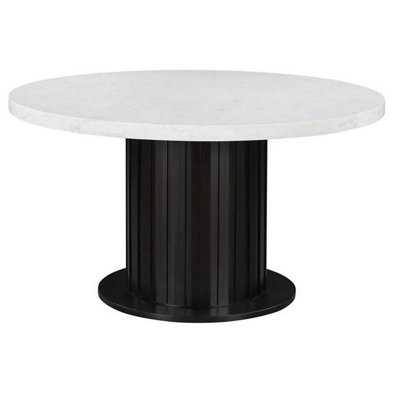 Benjara BM302443 54 in. Shoy Cultured Marble Top & Espresso Brown Wood Round Dining Table, White