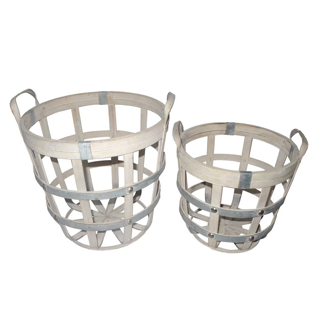 CC Home Furnishings Set of 2 Brown and Gray Round Rustic Baskets 14