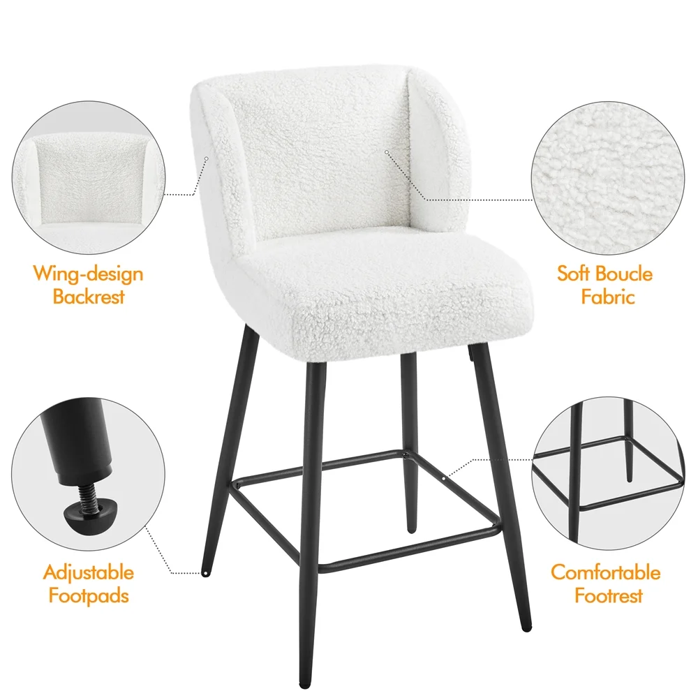 Yaheetech 26.5'' Upholstered Bar Stools, Set of 2, White