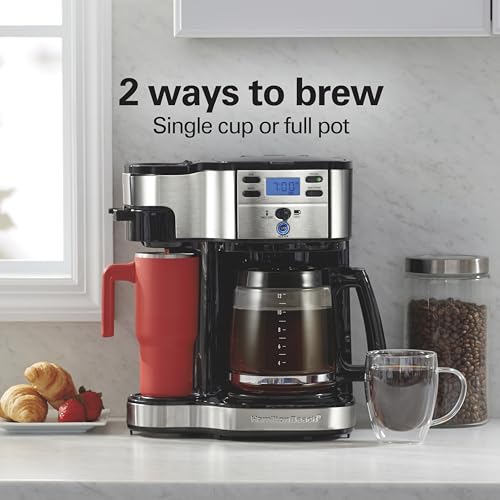Hamilton Beach 49933 2-Way 12 Cup Programmable Drip Coffee Maker & Single Serve Machine, Glass Carafe, Auto Pause and Pour, White