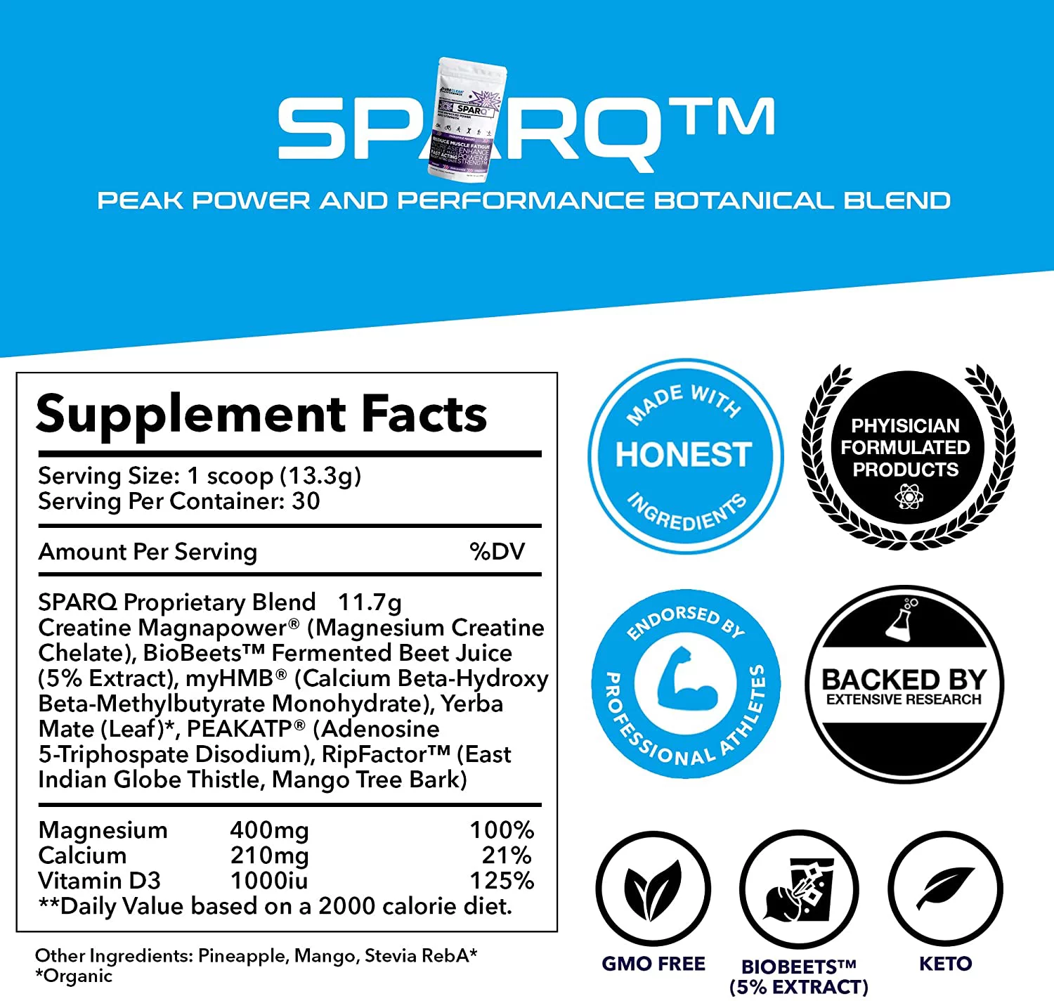 SPARQ All-Natural Pre-Workout Powder, Natural Energy, PureClean Performance