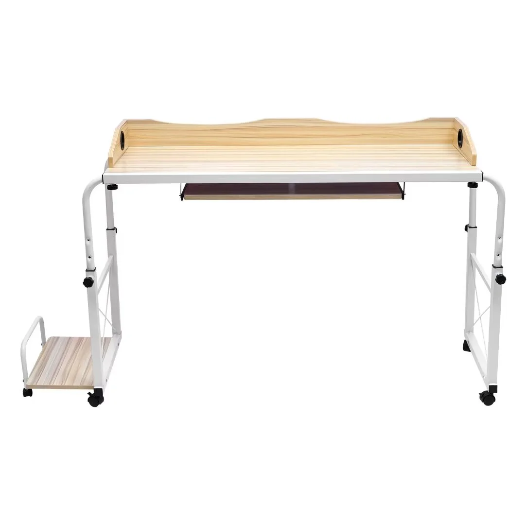 Oukaning Overbed Table Laptop Computer Cart with Wheels Rolling Desk Height Adjustable Home Office Desks