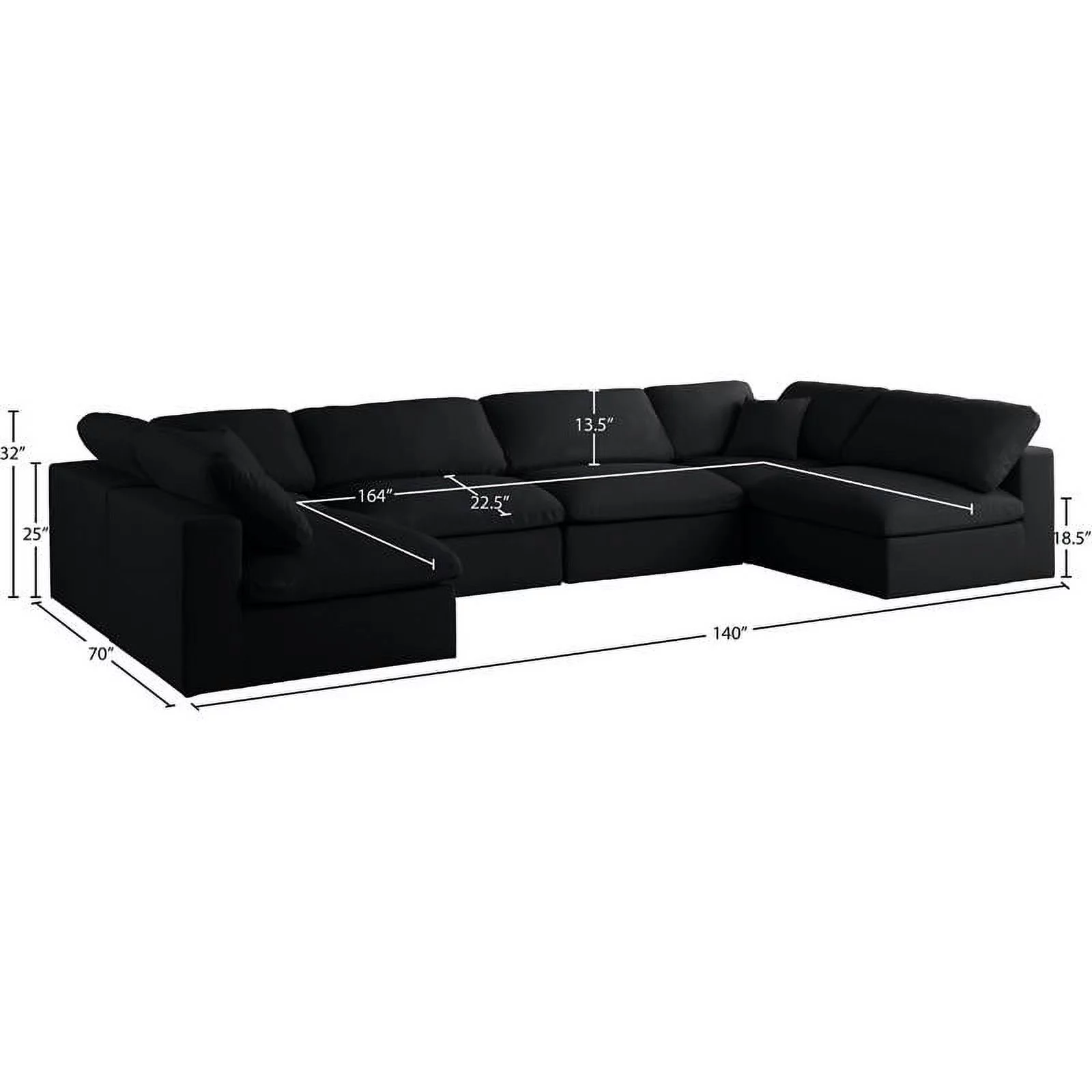 Meridian Furniture Plush Black Velvet Standard Modular Sectional