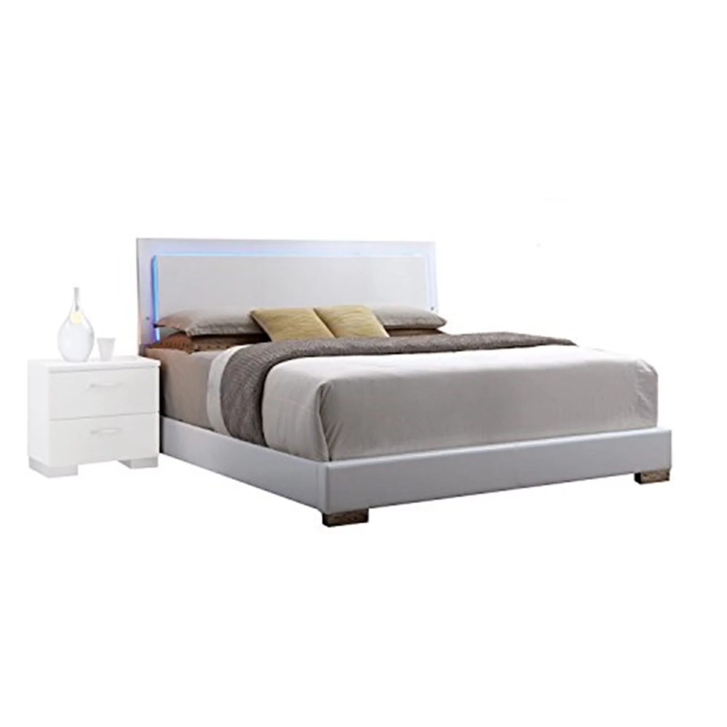 ACME Lorimar Eastern King Bed with LED in White PU, Multiple Sizes