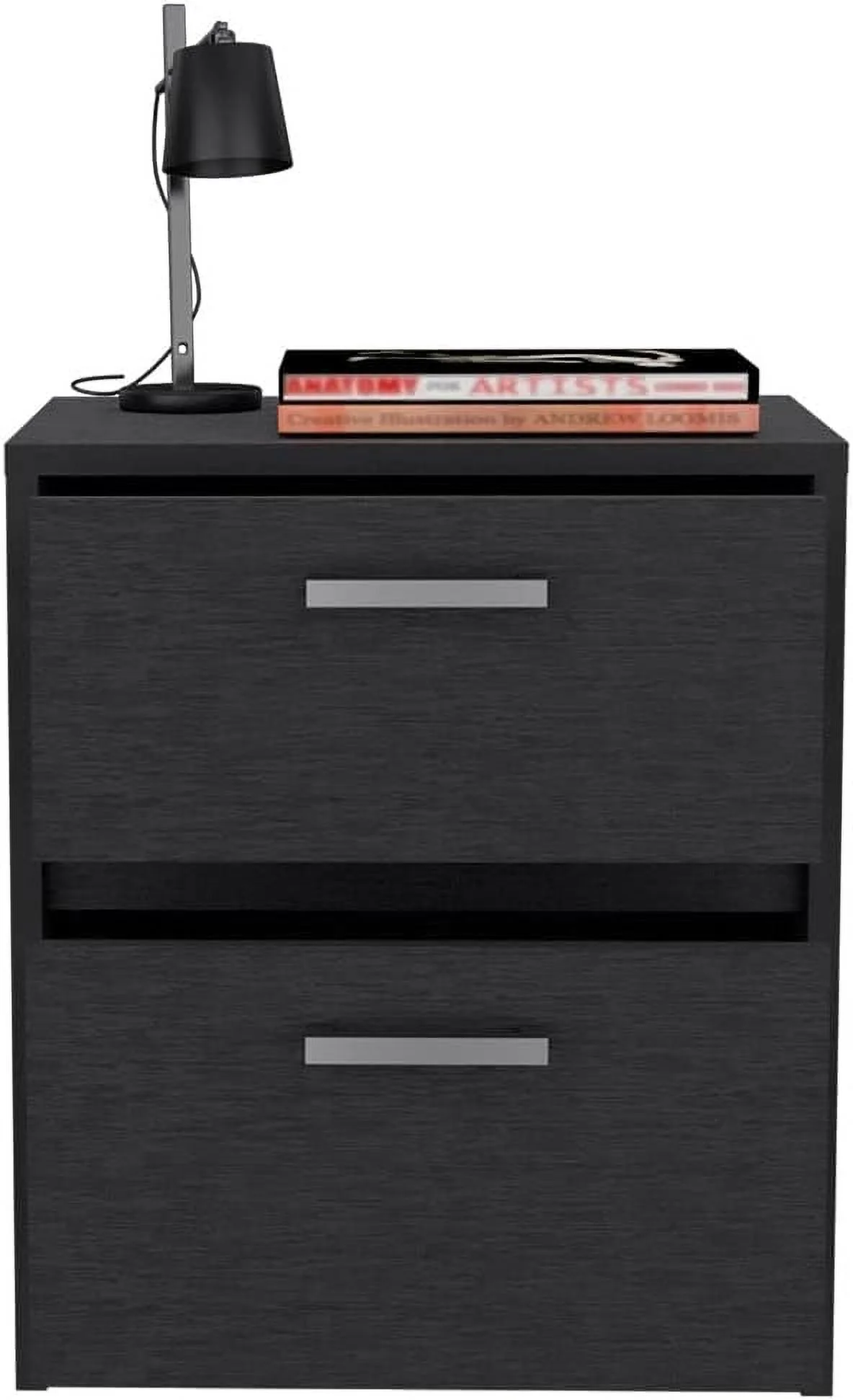 Nightstand Chequered, Two Drawers -Black -Bedroom