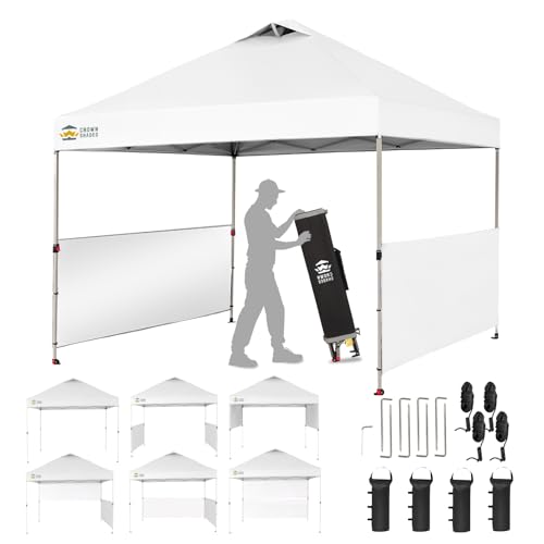 CROWN SHADES 10x10 Pop up Canopy Tent Instant Canopy with 150D Silver Coated Fabric Including 2 Half Sidewalls, 4 Ropes, 8 Stakes, 4 Weight Bags, STO 'N Go Bag, Grid Grey