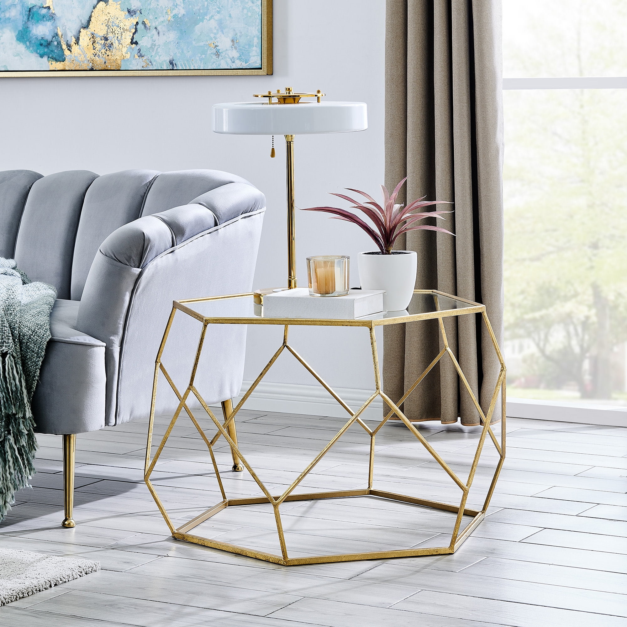 FirsTime & Co. Gold Geometric Glam Coffee Table, Modern, Painted, Hexagon, Metal, 31.5 x 31.5 x 20 in