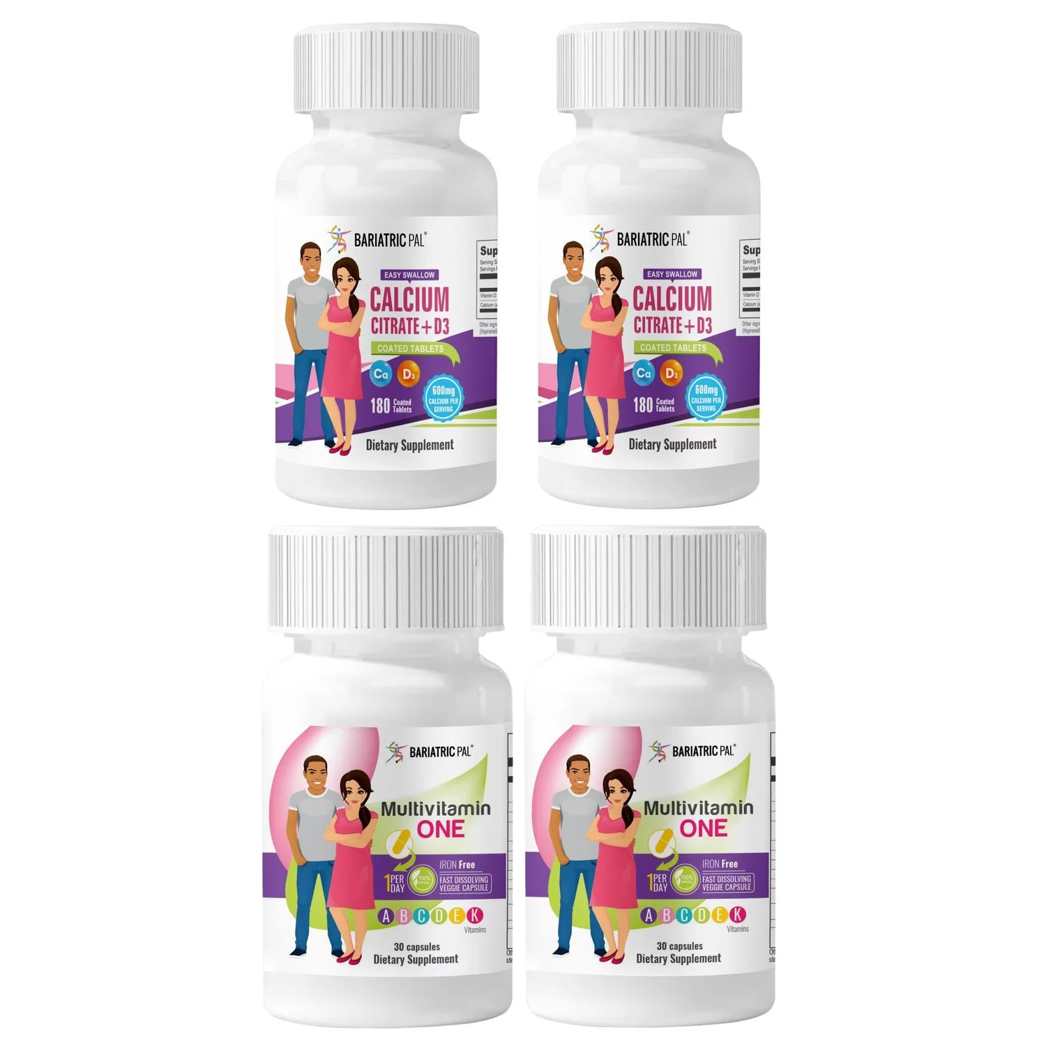 Gastric Band Complete Vitamin Pack - Tablets BariatricPal Multivitamin ONE & BariatricPal Easy Swallow Calcium Citrate and D3 Coated Tablets: Capsule - Iron Free, Size: 60-Day Supply