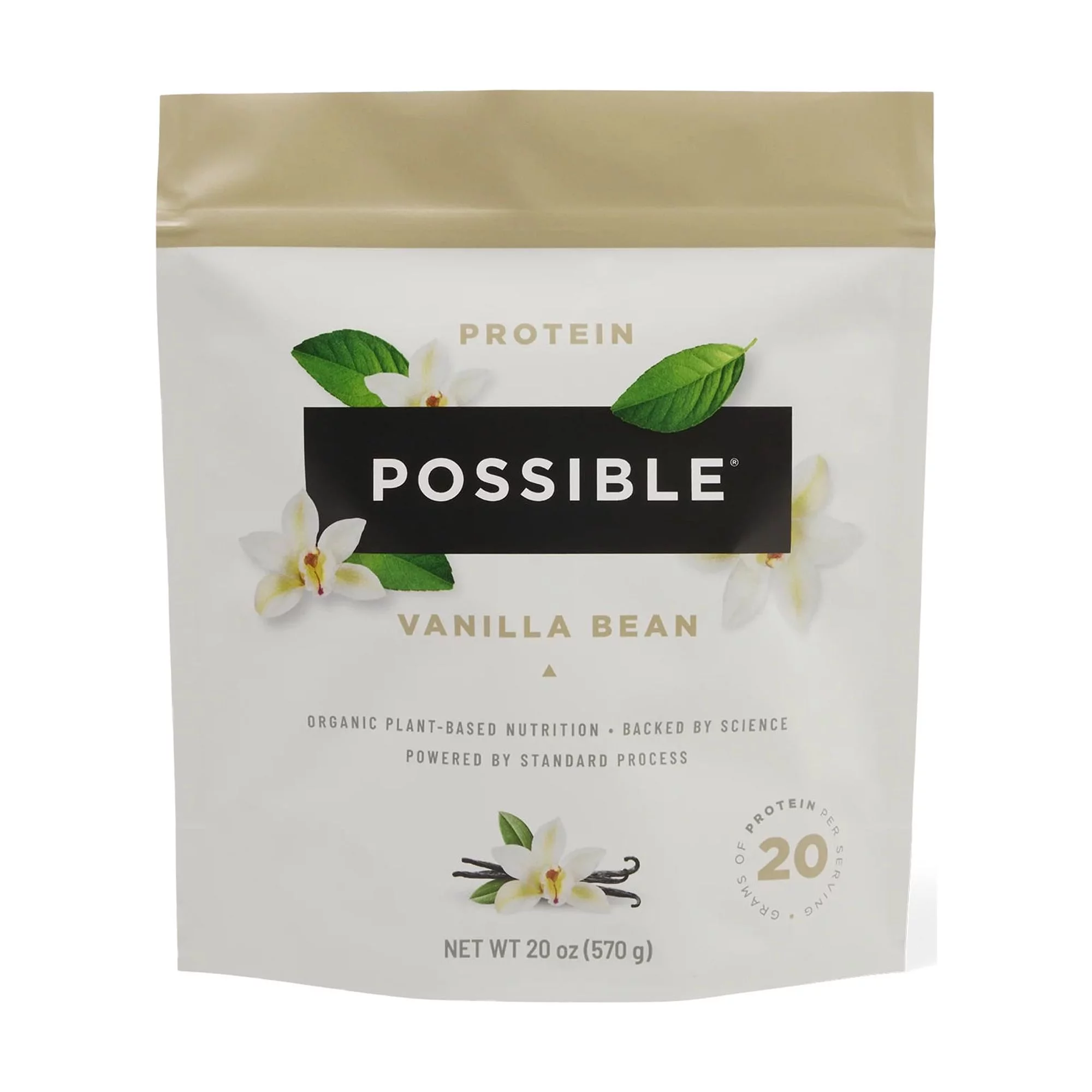 POSSIBLE Protein Powder Vanilla Bean - 20g of Vegan, Plant-Based Protein Mix - Non-GMO, Non-Dairy, Gluten-Free - 3.5g of BCAAs - 9 Essential Amino Acids - 15-Day Supply - 1 Bag, 15 Servings
