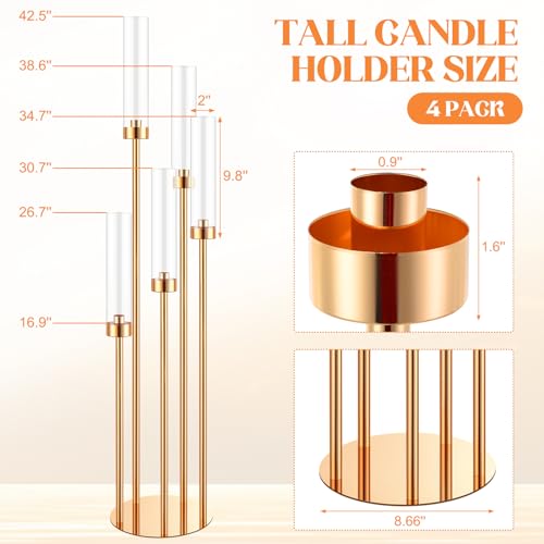 Tessco 5 Arm Candelabra Centerpieces for Tables 42.5'' Tall Floor Candle Holder Metal Candlestick Stand with Acrylic Lampshade for Wedding Holiday Birthday Christmas Party Decor(Black,4 Set)