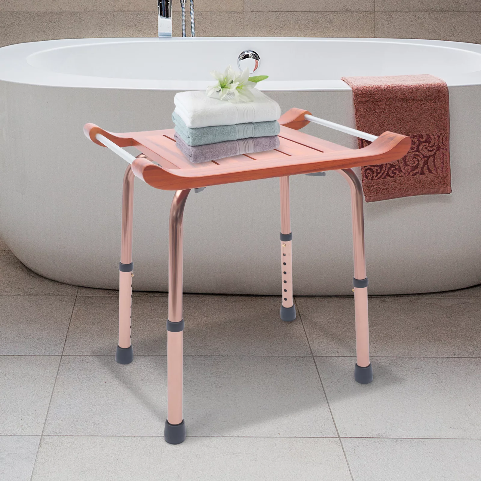 TFCFL Wooden Shower Bath Bench Stool Folding Shower Seat Bench Solid Wood Construction Steel Frame