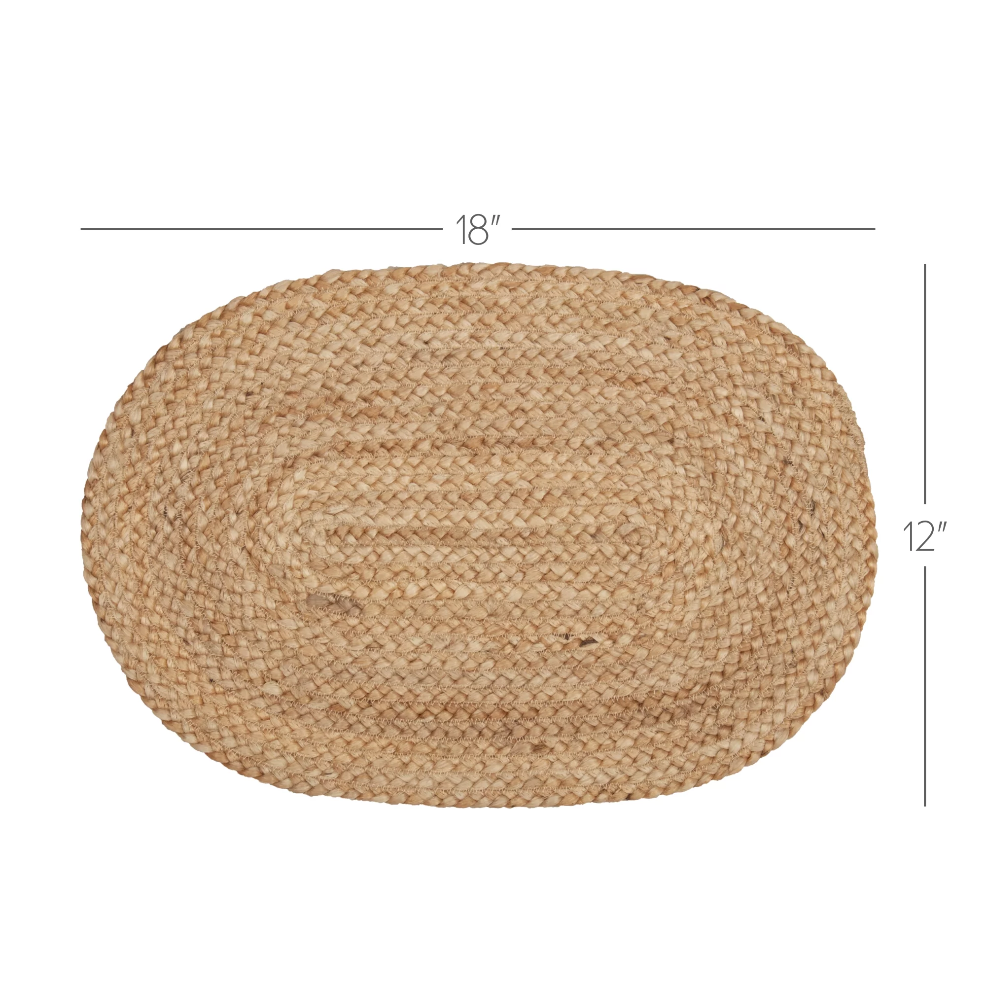 VHC Brands Jute Solid Color Textured Farmhouse Tabletop Kitchen Oval Placemat Set of 6, 12