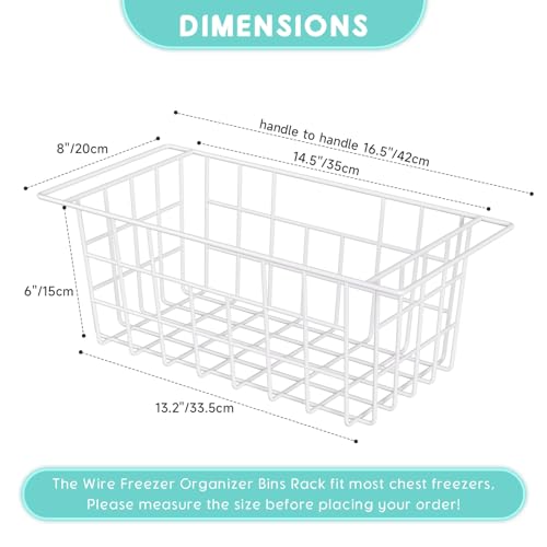 17.5 inch 2Packs Chest Freezer Organizer Bins, Deep Freezer Basket with Hanging Handles, Freezer Baskets, Fridge Organizer bins, Metal Wire Storage Baskets