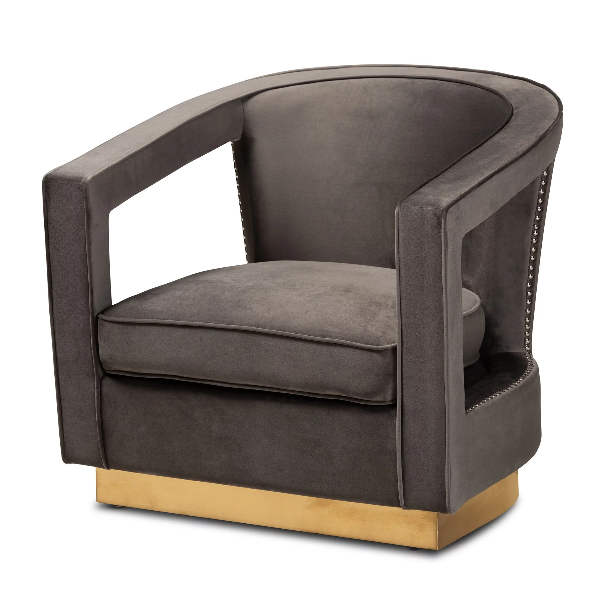 Baxton Studio Neville Modern Luxe and Glam Grey Velvet and Metal Armchair Navy Blue