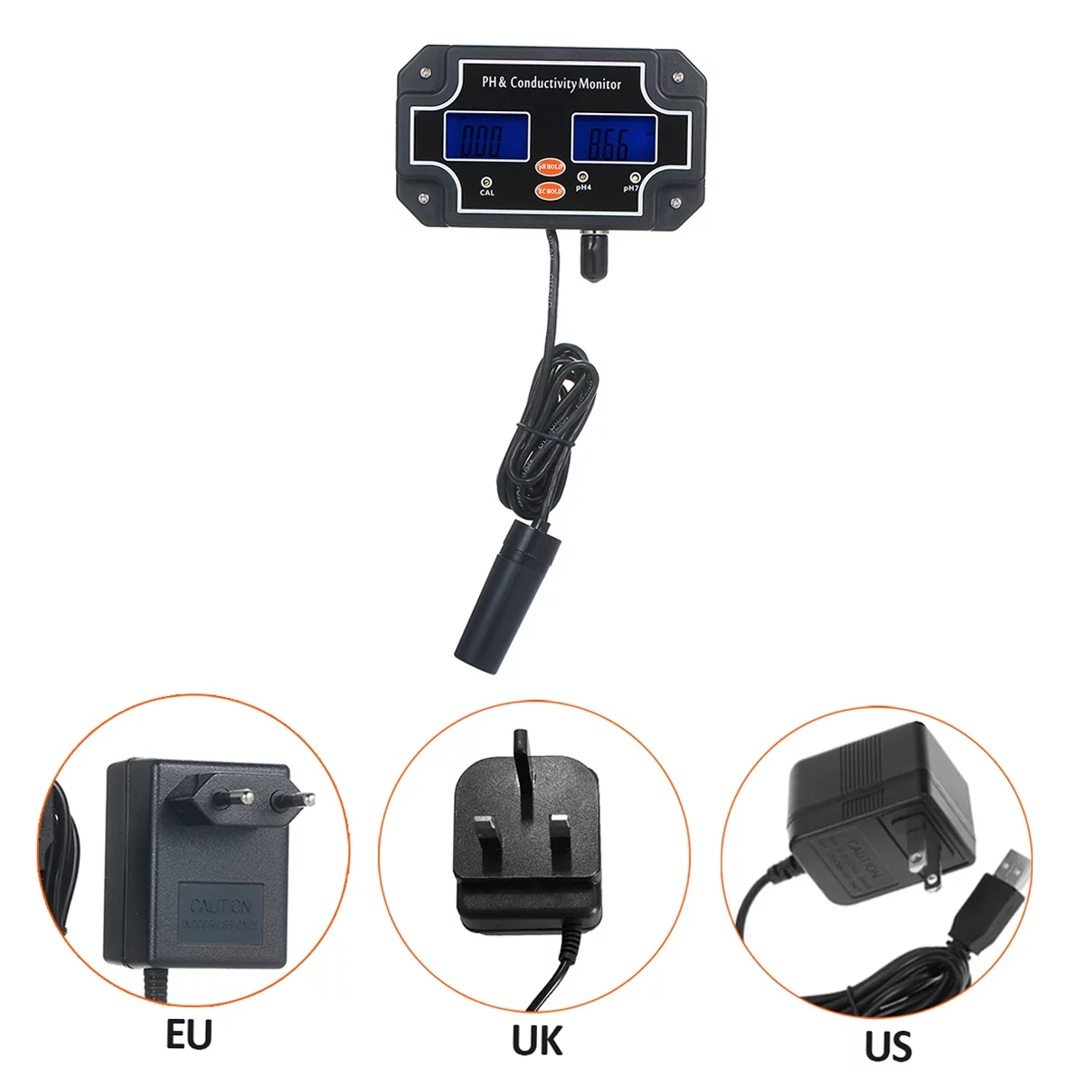 Tomshoo 2 in 1 pHEC Meter Waterproof Double Display Tester Black Plug PHEC-2681