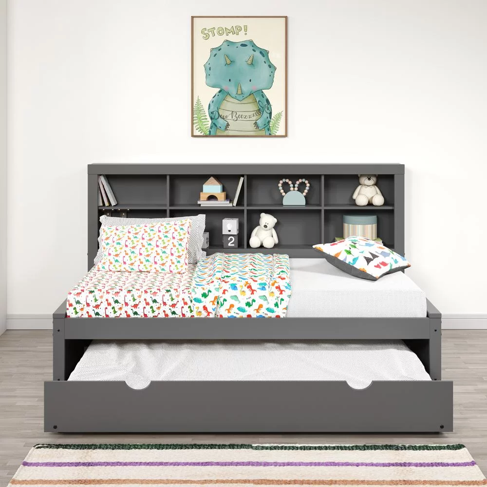 Twin Bookcase Day Bed in Dark Grey