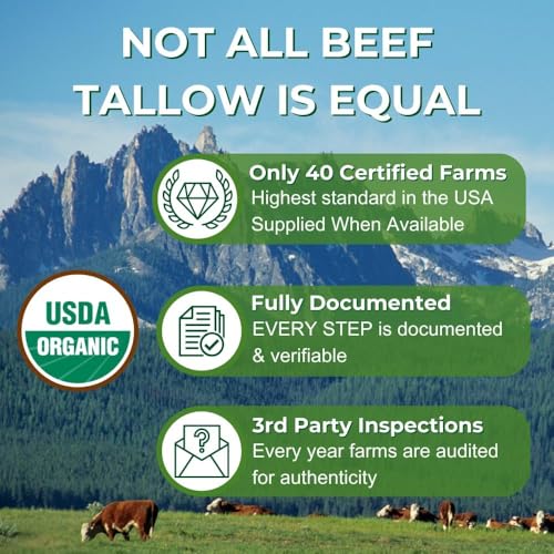 Organic Beef Tallow for Skin – Whipped Tallow Balm for Skin Face and Body with Jojoba Oil and Cocoa Butter – Unscented and Herb-Infused – Large Size 2.5fl Oz Net Wt