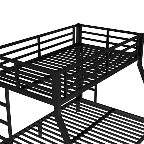 Heavy Duty Bunk Bed Frame with Ladder, Twin XL Over Twin XL Bunk Beds with Safety Guardrails, Adults Bunk Beds with Noise-Reducing Rubber Stoppers, Easy Assemble, Black