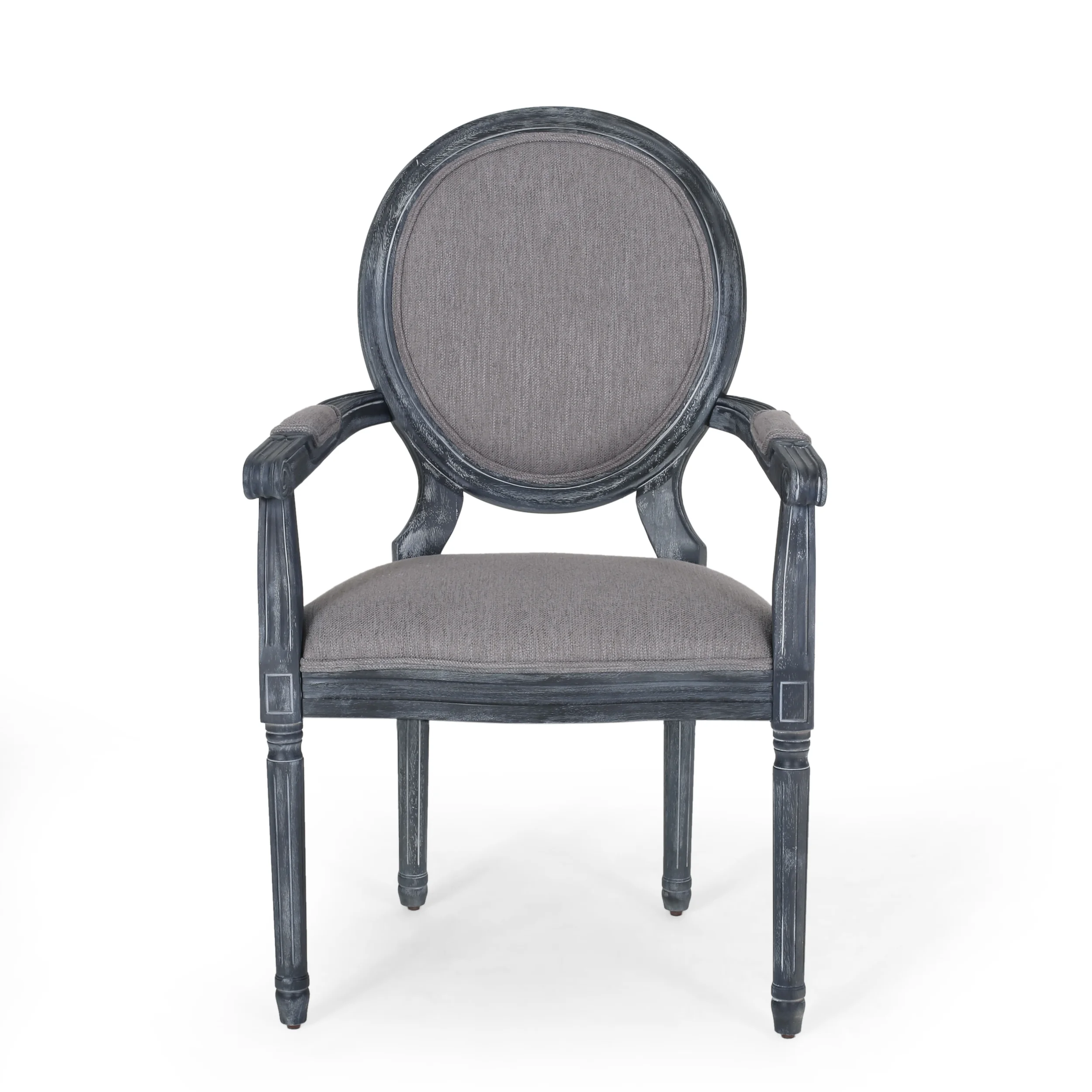 GDF Studio Aisenbrey French Country Fabric Upholstered Wood Dining Chairs, Set of 2, Gray