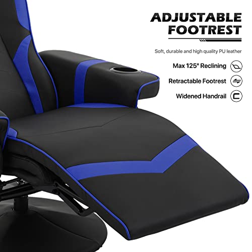 MoNiBloom Video Gaming Chair Racing Style Single Living Room Sofa Recliner with Detachable Headrest, Ergonomic Comfy Home Theater Seating Game Lounge Chair w/Retractable Footrest and Cup Holder, Grey