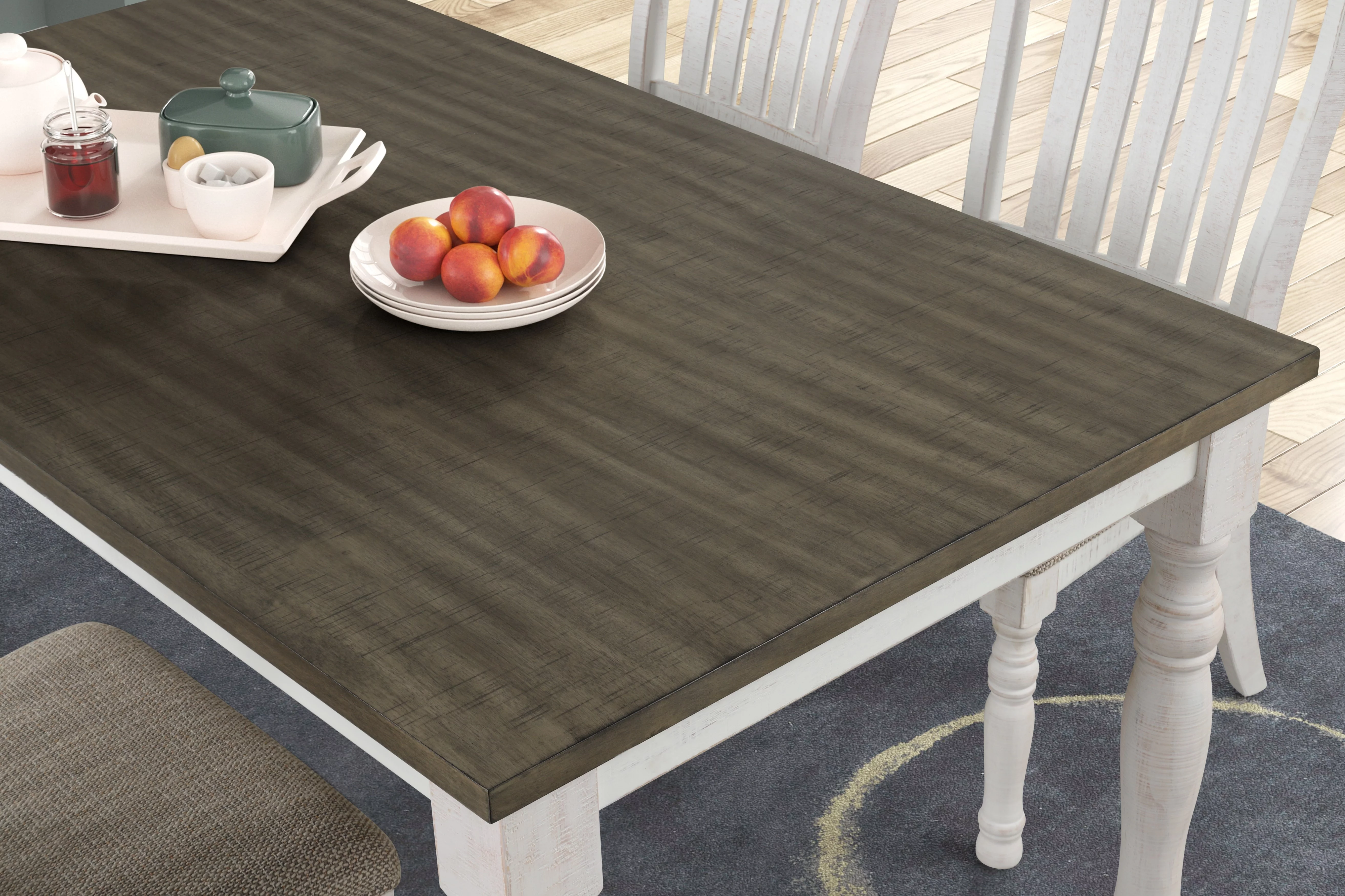 Roundhill Furniture Ebret Farmhouse 5-Piece Two-tone Distressed Dining Set, Brown and White