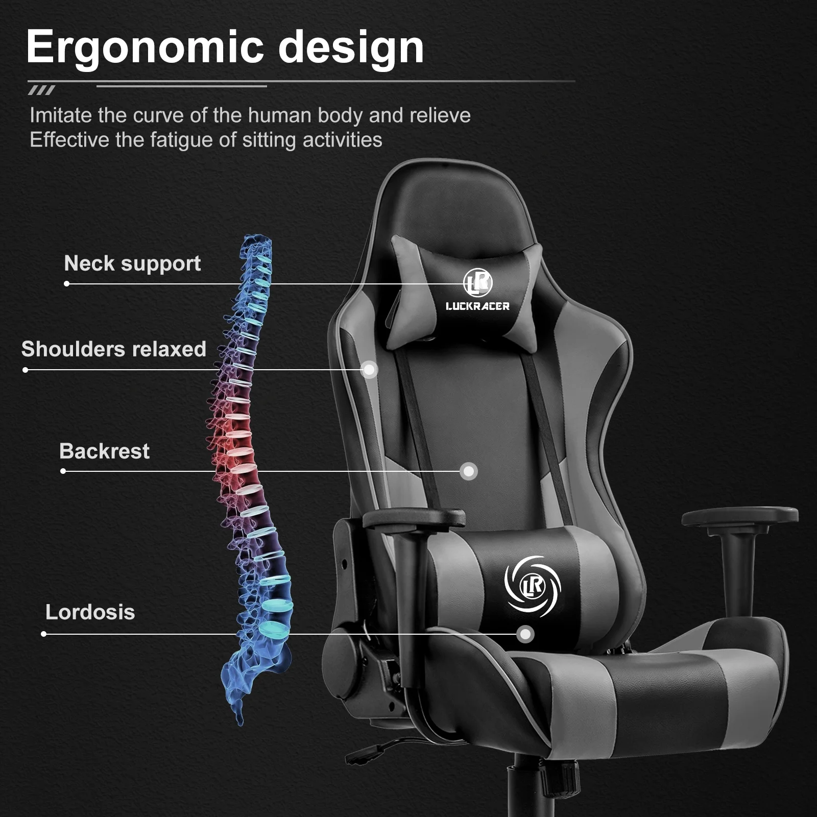 GTPOFFICE Gaming Chair With Massage Office Chair, Gray