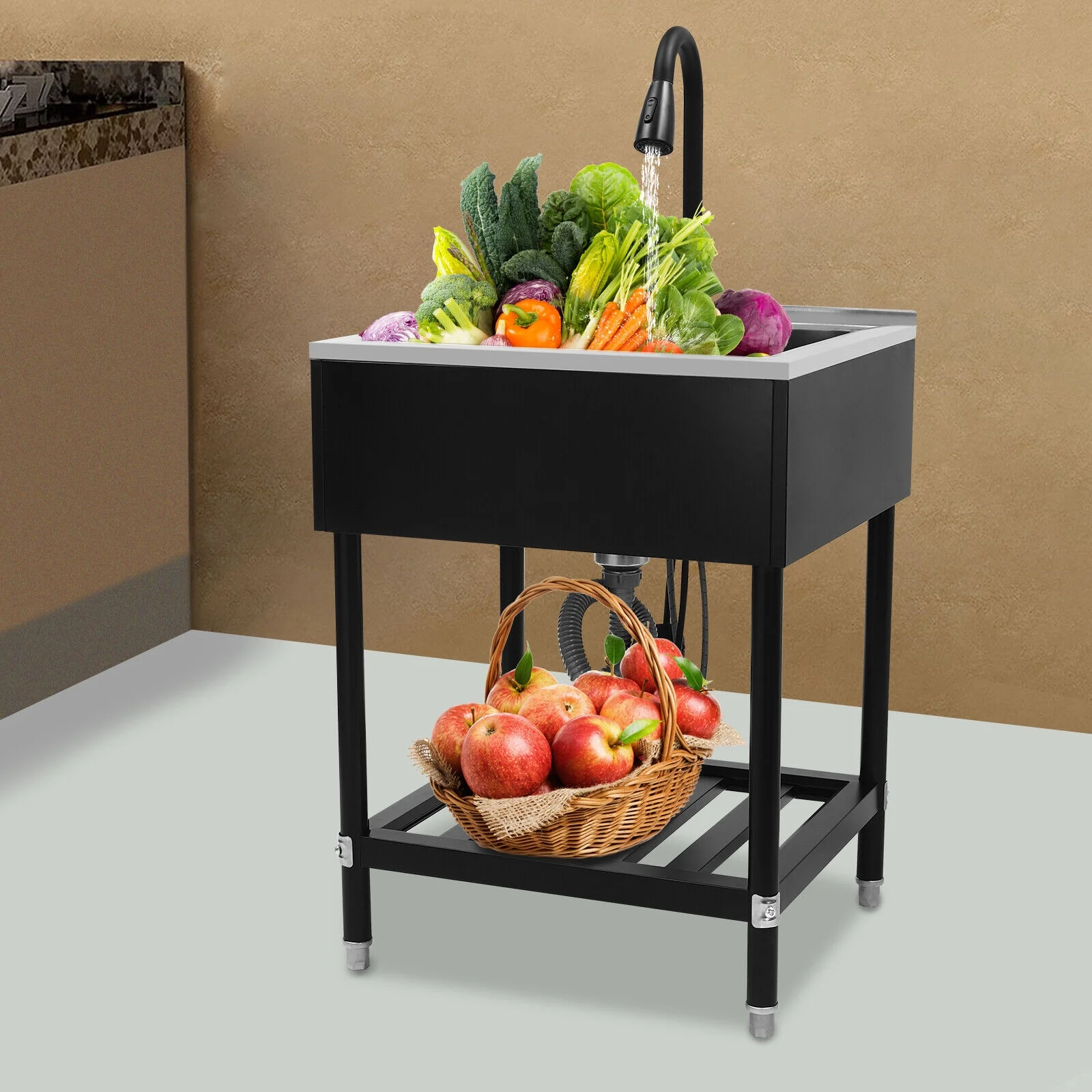 Stainless Steel Commercial Sink Catering Kitchen Prep Table Single Bowl Durable