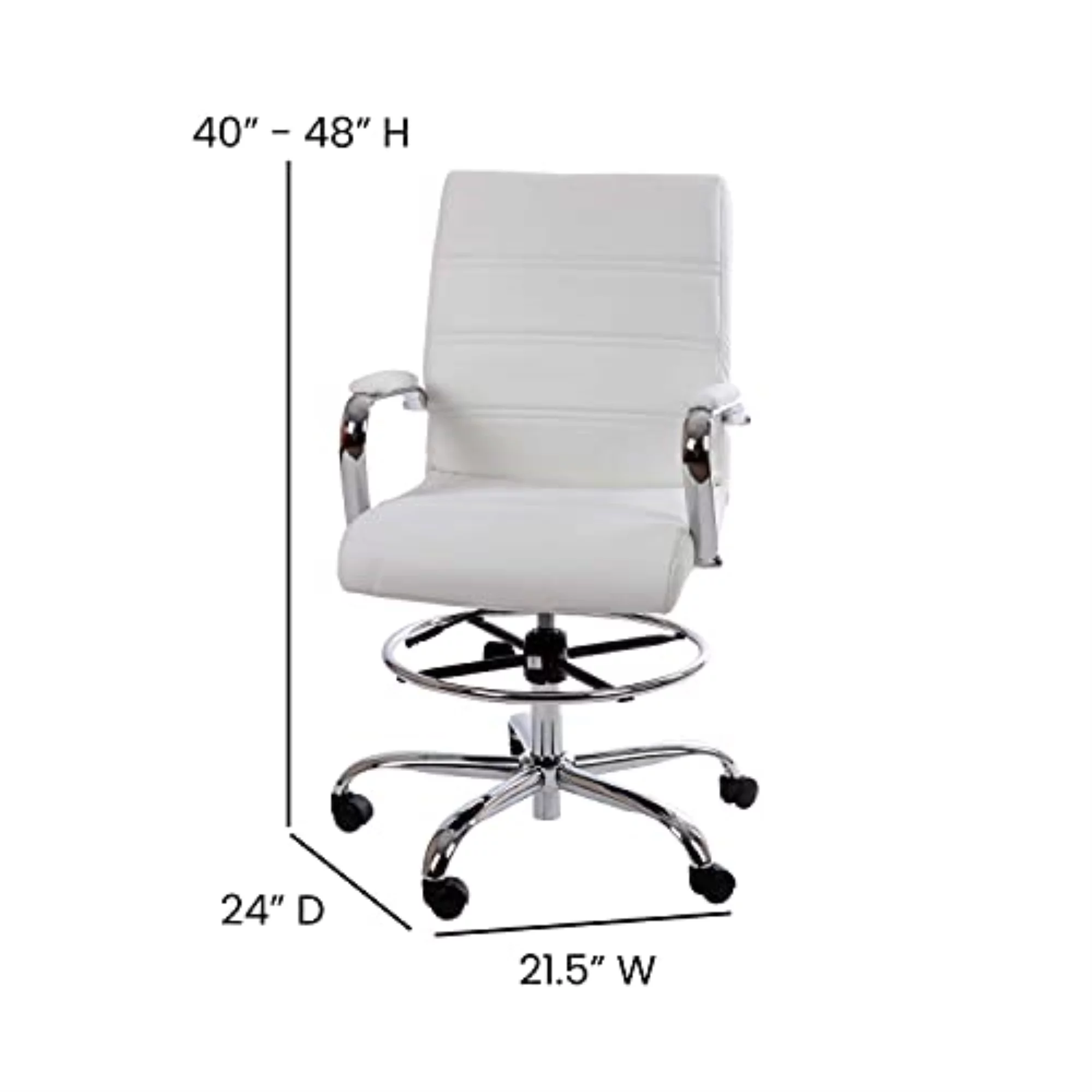Flash Furniture Faux Leather Mid Back Drafting Stool, White