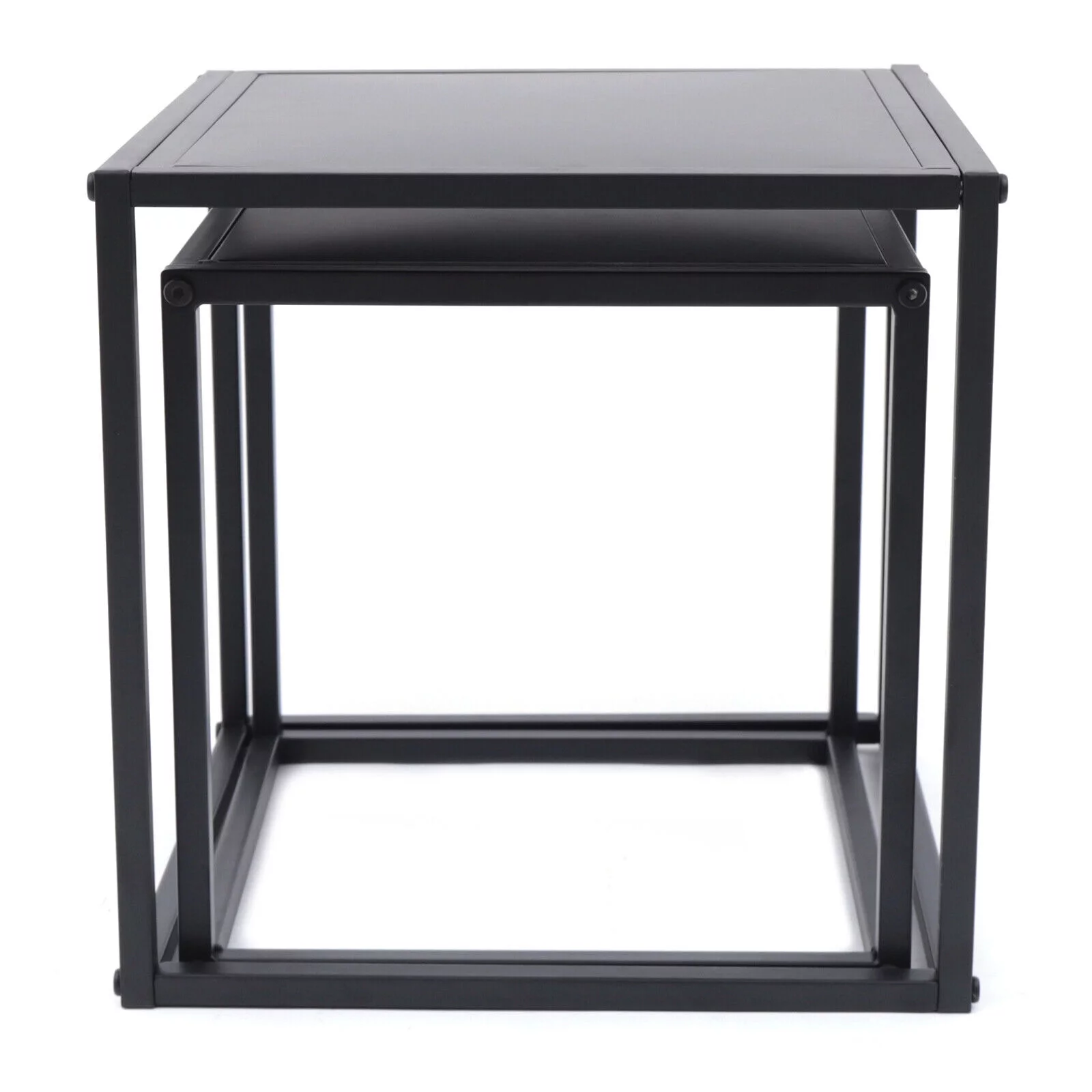 2Pcs Modern Square Metal Coffee Table Side Table End Table Matt Black Home Office