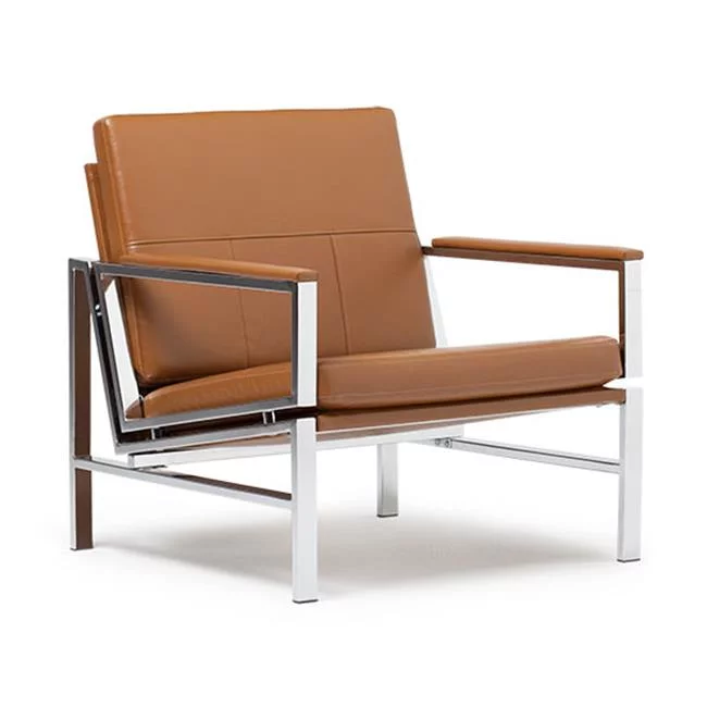 Atlas Mid Century Modern Living Room Accent Arm Chair in Blended Leather and Metal Frame