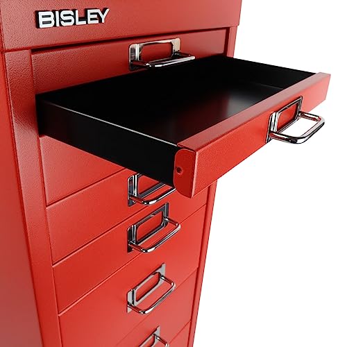 Bisley 10-Drawer Steel MultiDrawer Cabinet - Black, Chrome Pull Handles with Label Holders, Powder-Coated Steel, Removable Drawers, Fits Under Most Desks, Labels Included