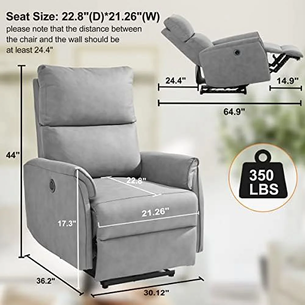 xrboomlife Power Recliner Chair  Small Electric Recliner Chairs with USB Port Thick Backrest  Leather Fabric Small Recliner for Small Space Living Room Home Theater (Dark Gray)