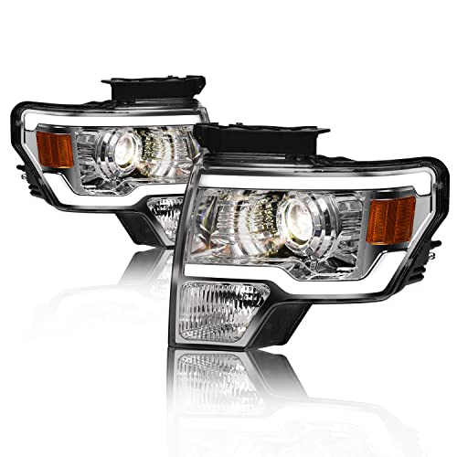 Alpha Owls 8711514 Projector Headlights With Switchback Sequential LED Bar & Startup Light - Black Amber Fits 2009-2014 Ford F150 Halogen Models