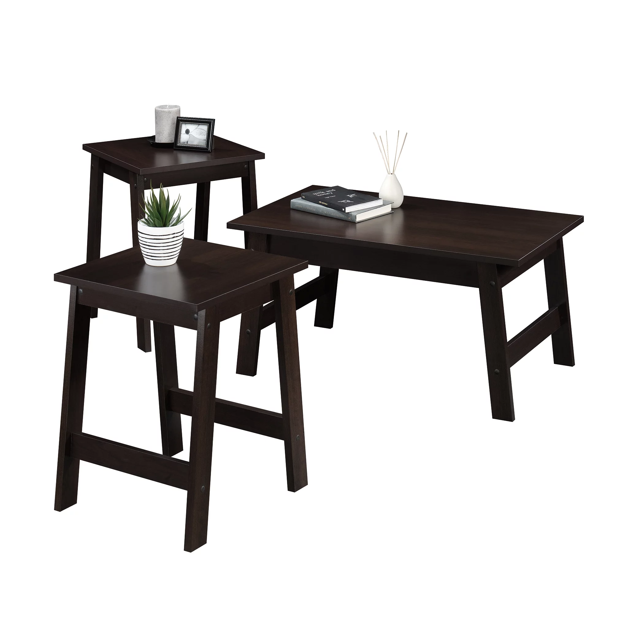 Mainstays Pilson 3 Piece Coffee Table and End Table Set, Espresso Finish
