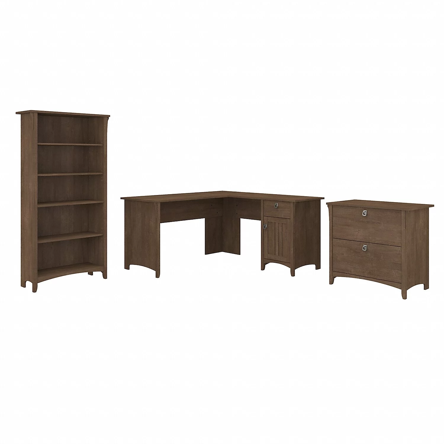 Salinas L Desk with File Cabinet & Bookcase in Ash Brown - Engineered Wood