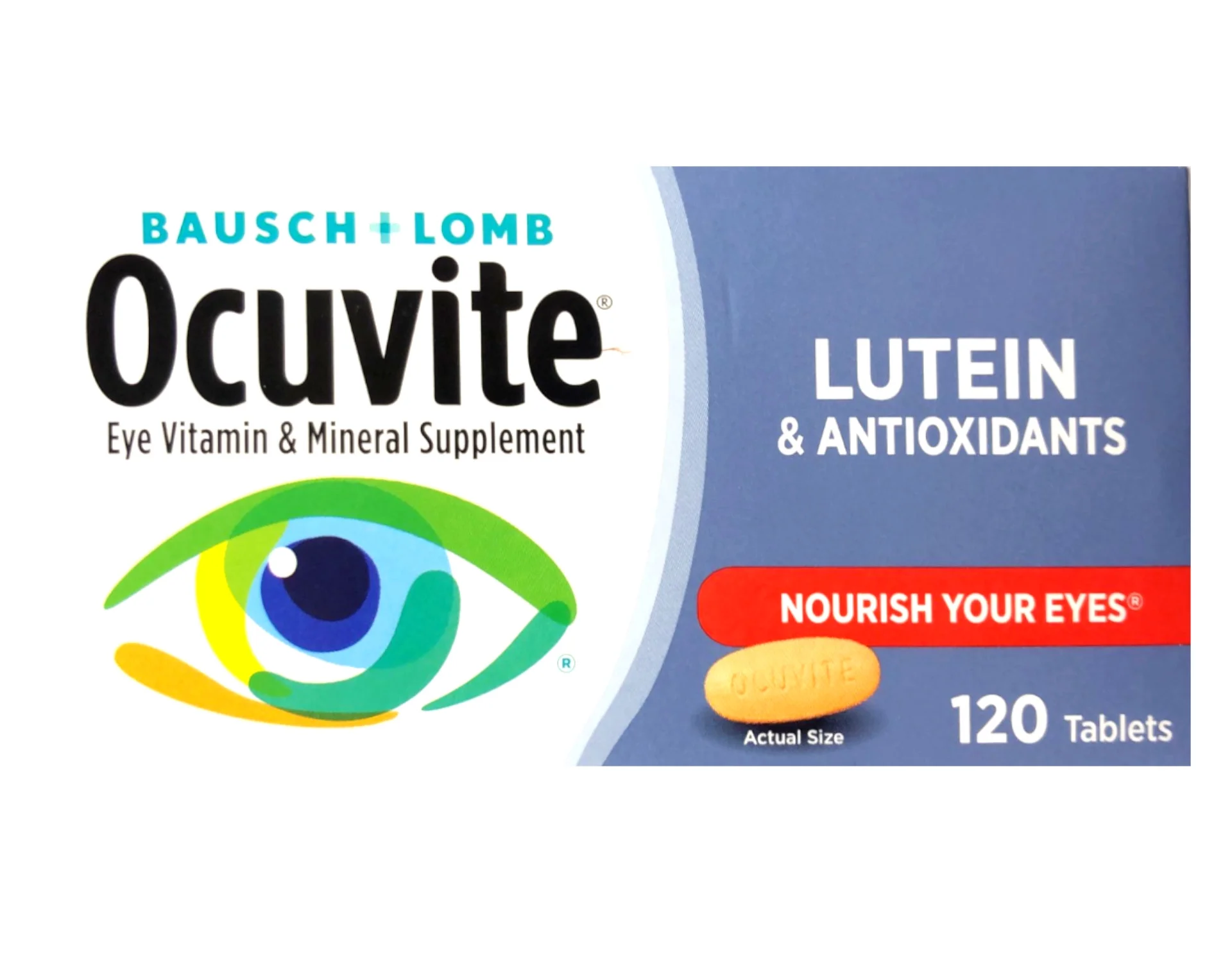 Bausch + Lomb Ocuvite Vitamin & Mineral Supplement Tablets with Lutein, 120 Count Bottle (Pack of 2)