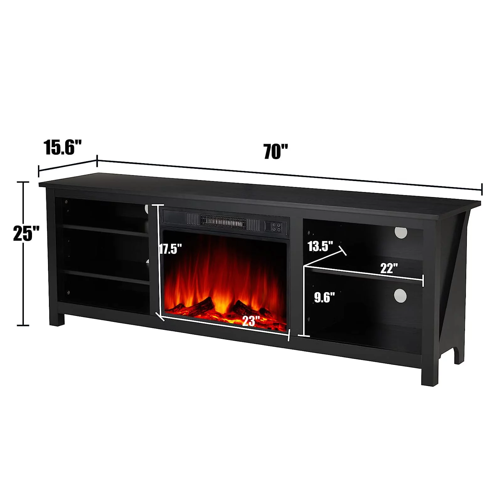 Amerlife Fireplace TV Stand,Wood Texture Entertainment Center,Black