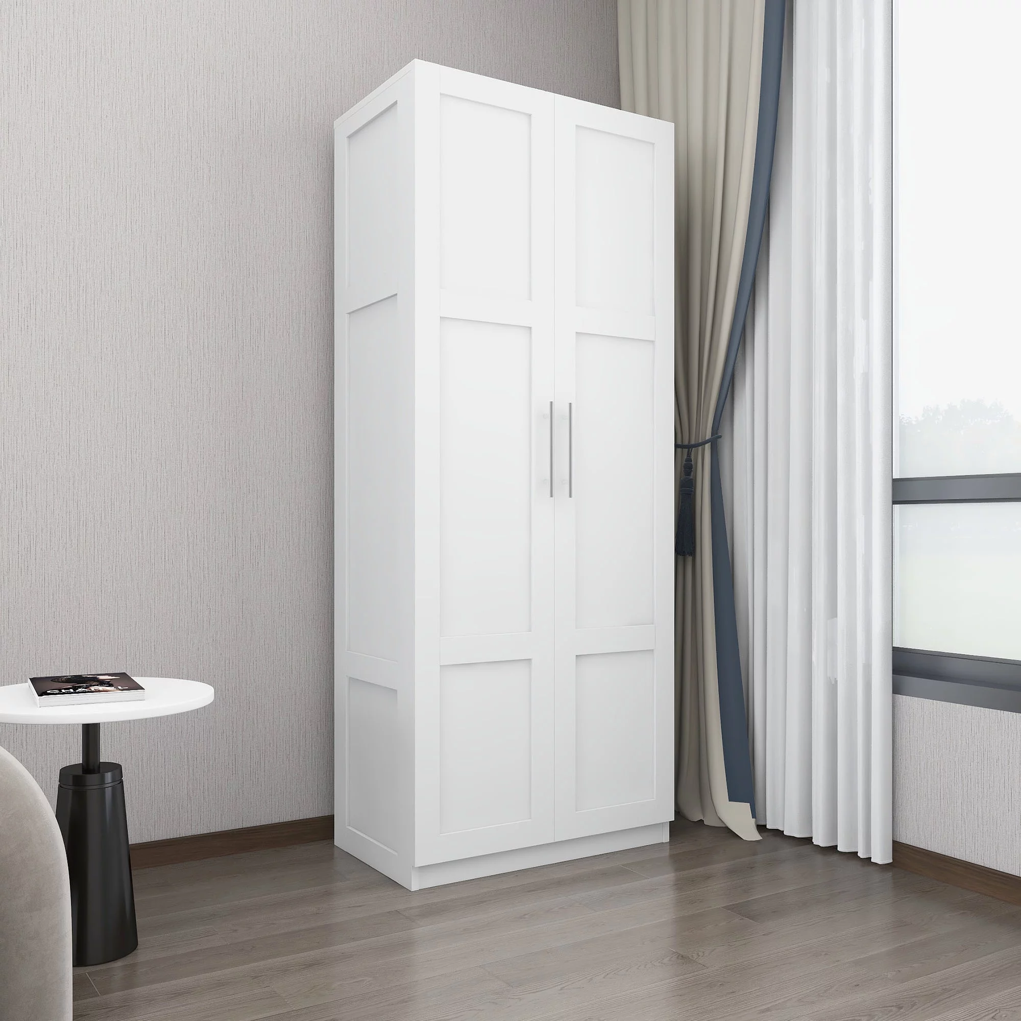 HIUU White Armoire Wardrobe 31 inches,Modern Tall Storage Cabinet for Living Room,Wood Pantry Storage Cabinet with Doors