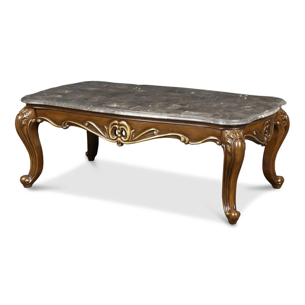 New Classic Furniture Constantine Solid Wood and Marble Cocktail Table in Brown