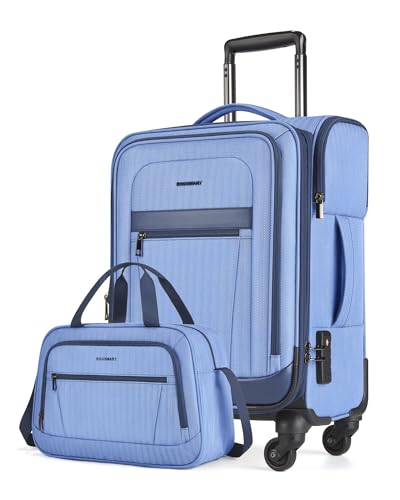 BAGSMART Carry-On Luggage Airline Approved, 20 inch Expandable Suitcase with Duffel bag, Softside Lightweight Suitcases with Spinner Wheels, Durable Travel Luggage, Carry-On Gray