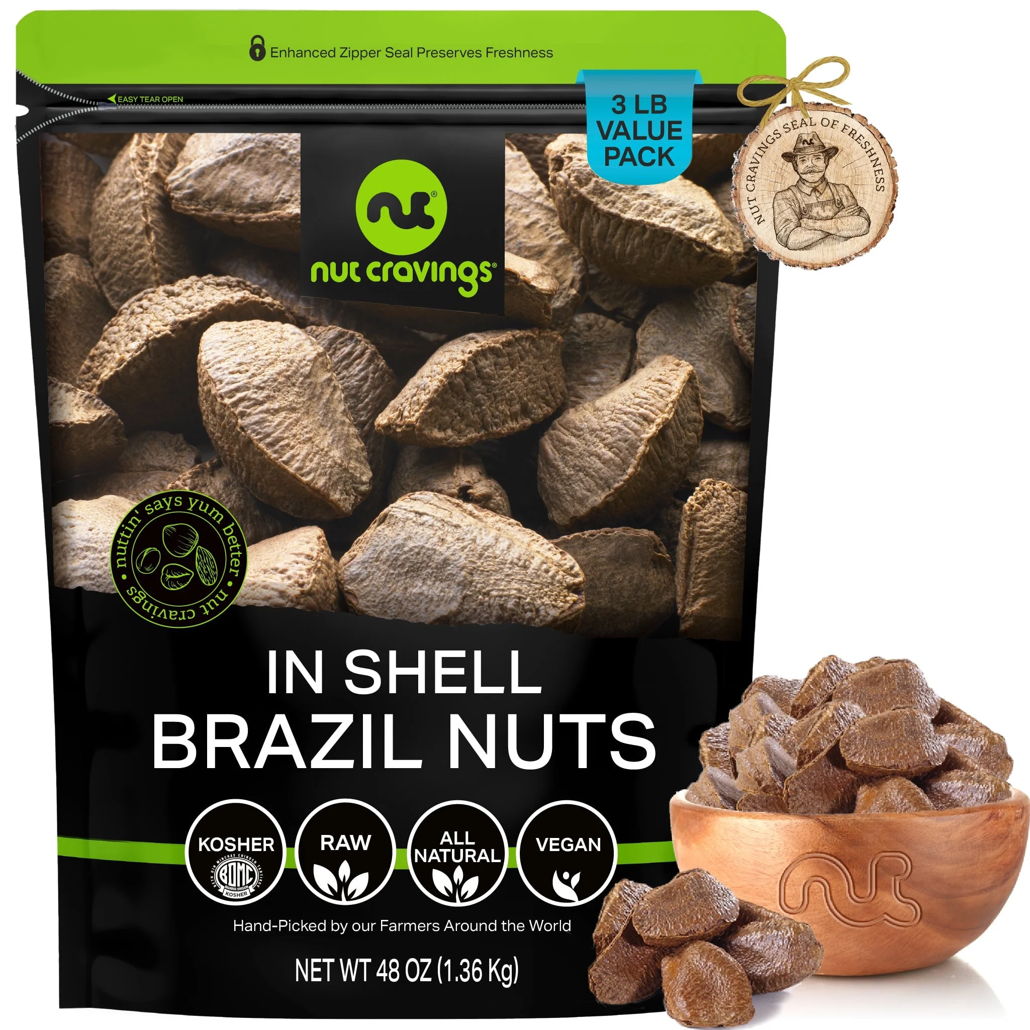 Brazil Nuts, Raw In Shell, Whole (48oz - 3 lbs) by Nut Cravings